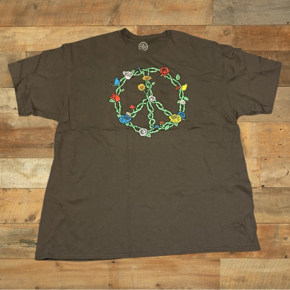 Punk Emo Scene Goth Rose Shirt Peace Sign Drop Dead Spooky Halloween Flower
